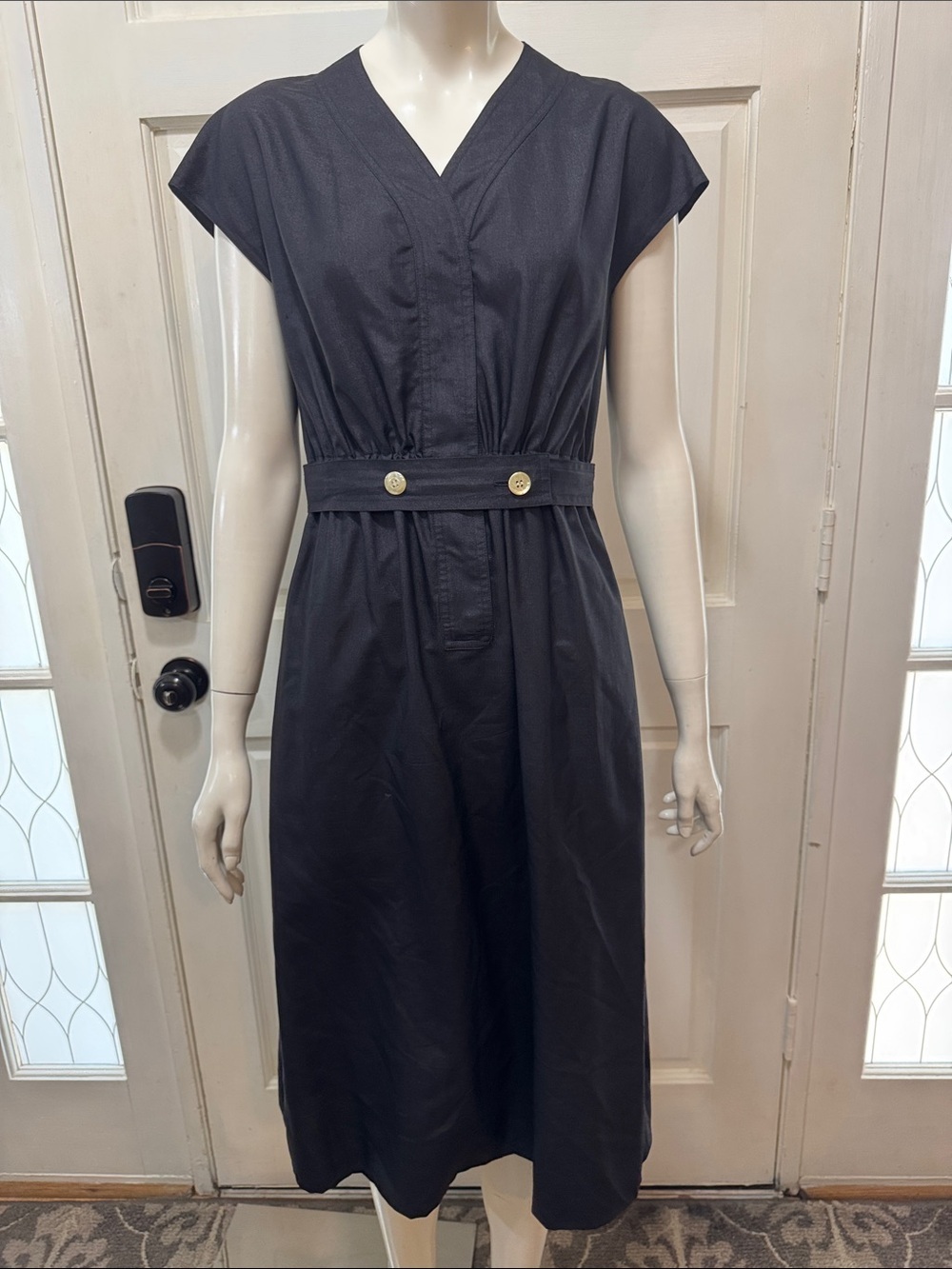 TEAL TRAINA by DOMINIC ROMPOLLO 1960’s Iconic V-Neck Midi Buttoned Waist